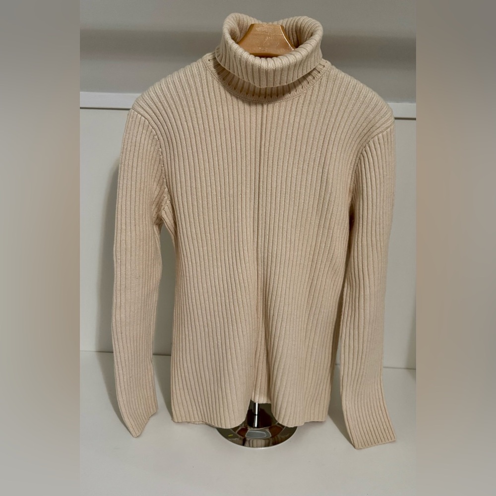 Land’s‎ End Canvas 1963 Brand Soft Cream Cable Knit Ribbed Turtleneck Sweater M